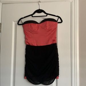 Hot pink and black Bebe Strapless dress size XXS